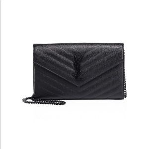 YSL Black Leather Wallet on Chain